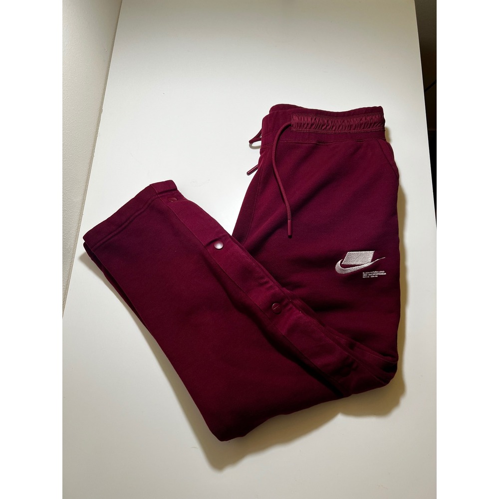 Nike Mens Sportswear Club Fleece Snap Button Pants L Burgundy Maroon Track